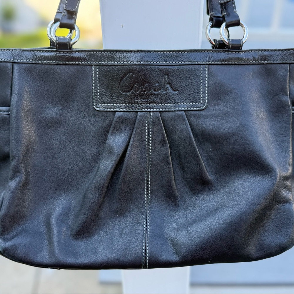 Authentic Coach East West Gallery Soft Black Leather Pleated Tote